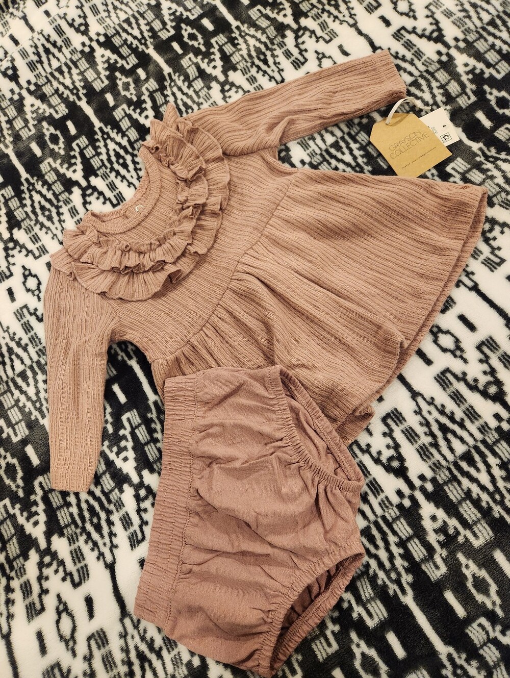 NWT Grayson Ruffle Neck Baby Dress & Bloomers Set - Dusty Rose, Size 3-6M